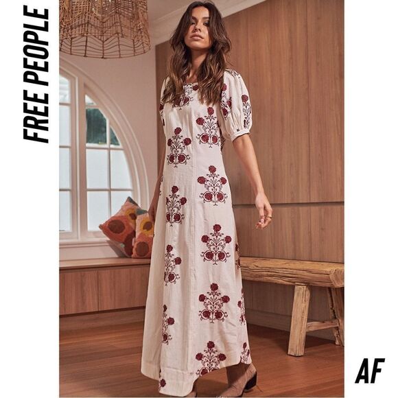 FREE PEOPLE CACTUS FLOWER MAXI DRESS NEW LARGE WHITE WINE COMBO - Picture 3 of 10